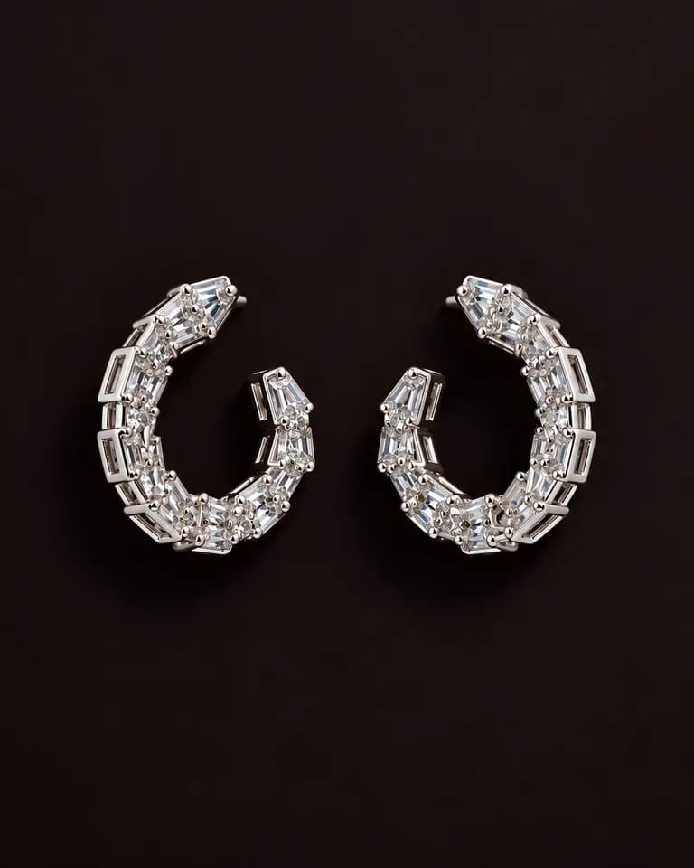 Brinco de Noiva Arc Zirconia strass banho rodio branco