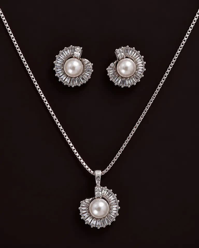 conjunto Perle banhado a rodio branco com pérola