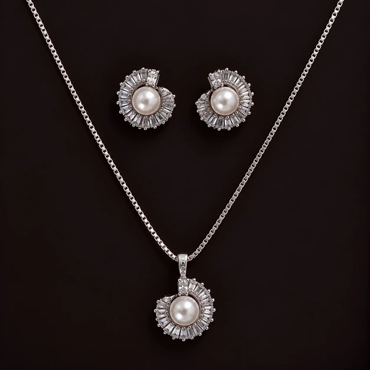 conjunto Perle banhado a rodio branco com pérola